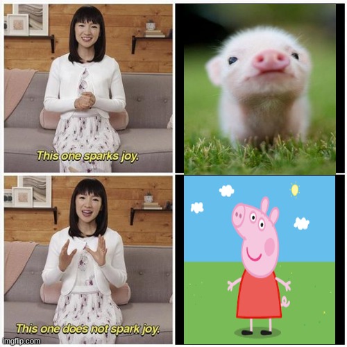 peppa pig vs real pig | image tagged in this one sparks joy,this one does not spark joy | made w/ Imgflip meme maker
