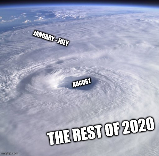 In the eye of the storm | JANUARY - JULY; AUGUST; THE REST OF 2020 | image tagged in hurricane,funny,memes,2020,eye | made w/ Imgflip meme maker