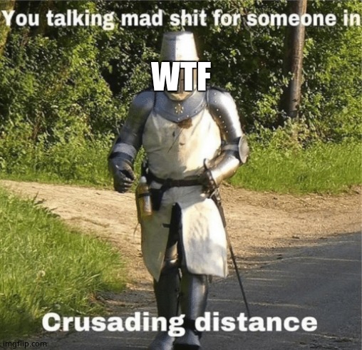 You talking mad shit for someone in crusading distance | WTF | image tagged in you talking mad shit for someone in crusading distance | made w/ Imgflip meme maker