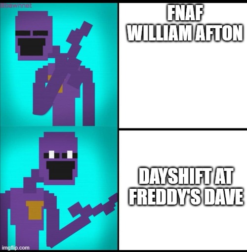 "WHY HELLO THERE, OLD SPORT." | FNAF WILLIAM AFTON; DAYSHIFT AT FREDDY'S DAVE | image tagged in drake hotline bling meme fnaf edition | made w/ Imgflip meme maker