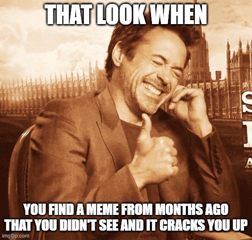 laughing | THAT LOOK WHEN YOU FIND A MEME FROM MONTHS AGO THAT YOU DIDN'T SEE AND IT CRACKS YOU UP | image tagged in laughing | made w/ Imgflip meme maker