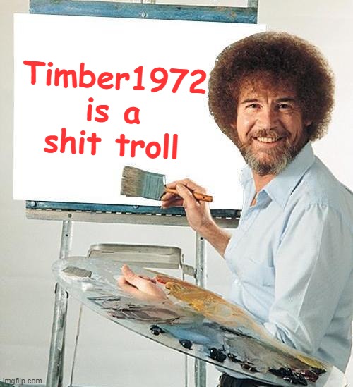 Bob Ross Troll | Timber1972 is a shit troll | image tagged in bob ross troll | made w/ Imgflip meme maker