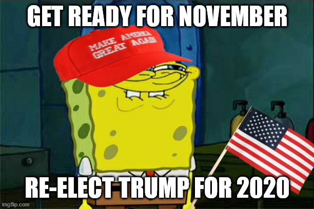 SpongeTrump SquarePants | GET READY FOR NOVEMBER RE-ELECT TRUMP FOR 2020 | image tagged in spongetrump squarepants | made w/ Imgflip meme maker