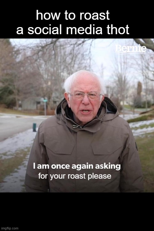 comment your roast in the comments pls | how to roast a social media thot; for your roast please | image tagged in memes,bernie i am once again asking for your support | made w/ Imgflip meme maker