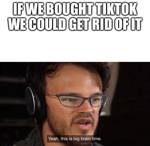 Yeah, this is big brain time | IF WE BOUGHT TIKTOK WE COULD GET RID OF IT | image tagged in yeah this is big brain time | made w/ Imgflip meme maker