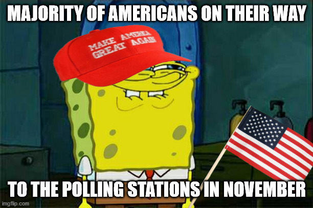 SpongeTrump SquarePants | MAJORITY OF AMERICANS ON THEIR WAY TO THE POLLING STATIONS IN NOVEMBER | image tagged in spongetrump squarepants | made w/ Imgflip meme maker