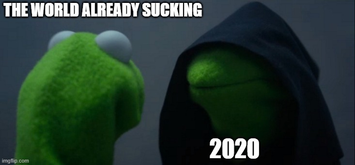 Evil Kermit | THE WORLD ALREADY SUCKING; 2020 | image tagged in memes,evil kermit | made w/ Imgflip meme maker