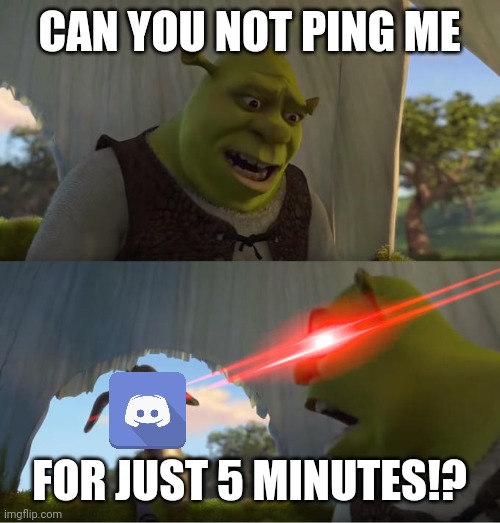 Discord Problems | CAN YOU NOT PING ME; FOR JUST 5 MINUTES!? | image tagged in shrek for five minutes | made w/ Imgflip meme maker