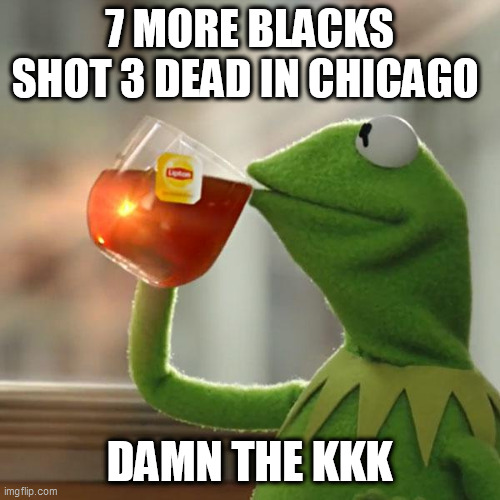 But That's None Of My Business Meme | 7 MORE BLACKS SHOT 3 DEAD IN CHICAGO; DAMN THE KKK | image tagged in memes,but that's none of my business,kermit the frog | made w/ Imgflip meme maker