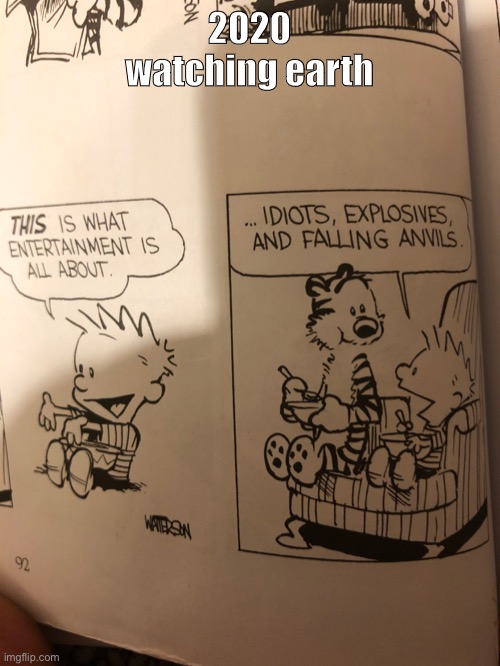 Calvin and Hobbes 2020 | 2020 watching earth | image tagged in memes | made w/ Imgflip meme maker