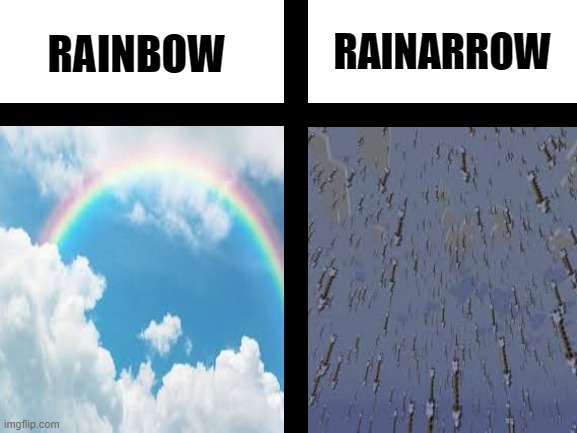 Another bad meme | RAINARROW; RAINBOW | image tagged in blank white template,rainbow,rain,arrow,minecraft | made w/ Imgflip meme maker