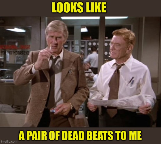 Airplane Wrong Week | LOOKS LIKE A PAIR OF DEAD BEATS TO ME | image tagged in airplane wrong week | made w/ Imgflip meme maker