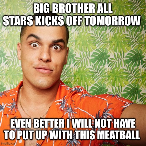 Josh Big Brother 19 | BIG BROTHER ALL STARS KICKS OFF TOMORROW; EVEN BETTER I WILL NOT HAVE TO PUT UP WITH THIS MEATBALL | image tagged in josh big brother 19 | made w/ Imgflip meme maker