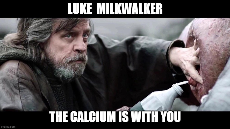 LUKEMILKWALKER | LUKE  MILKWALKER; THE CALCIUM IS WITH YOU | image tagged in star wars yoda | made w/ Imgflip meme maker