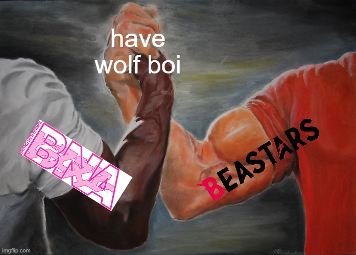 2 fandoms into one | have wolf boi | image tagged in memes,epic handshake | made w/ Imgflip meme maker