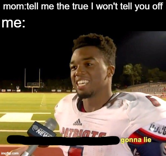 lier | mom:tell me the true I won't tell you off; me: | image tagged in they had us in the first half | made w/ Imgflip meme maker