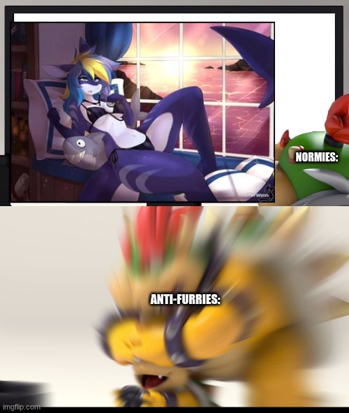 nobody is gonna upvote this | NORMIES:; ANTI-FURRIES: | image tagged in bowser and bowser jr nsfw,memes,dank memes,furries | made w/ Imgflip meme maker