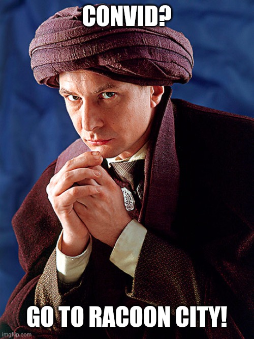 Professor Quirrell | CONVID? GO TO RACOON CITY! | image tagged in professor quirrell | made w/ Imgflip meme maker