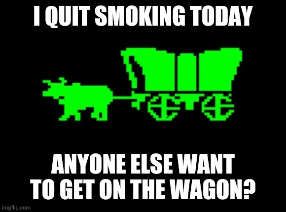 Oregon trail | I QUIT SMOKING TODAY; ANYONE ELSE WANT TO GET ON THE WAGON? | image tagged in oregon trail | made w/ Imgflip meme maker