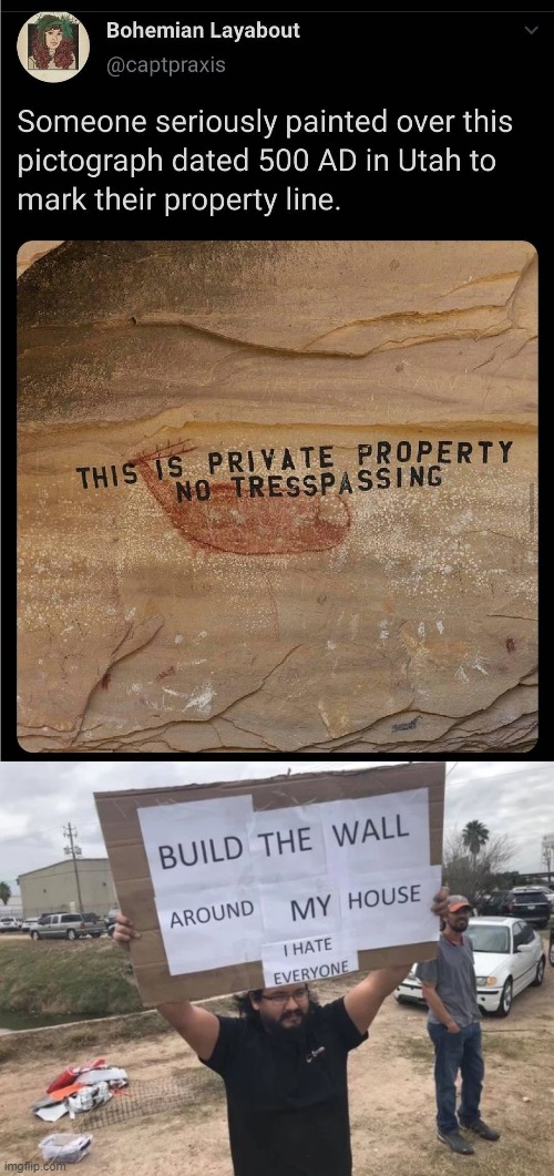 Bottom panel is this American idiot but also me | image tagged in i hate everyone wall guy,american indians,utah,idiots,idiot,private | made w/ Imgflip meme maker