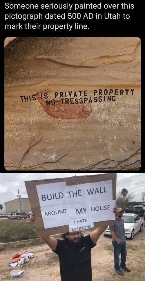 Bottom panel: This American idiot but also me | image tagged in i hate everyone wall guy,american,idiot,native americans,native american,build the wall | made w/ Imgflip meme maker