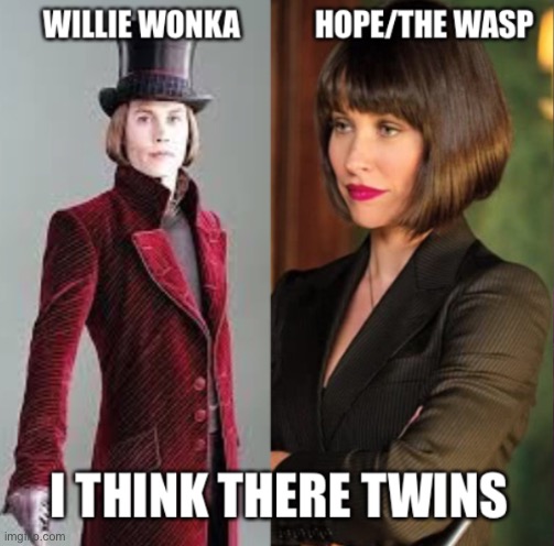 Willie Wonka and Hope/The Wasp | image tagged in actors,twins | made w/ Imgflip meme maker