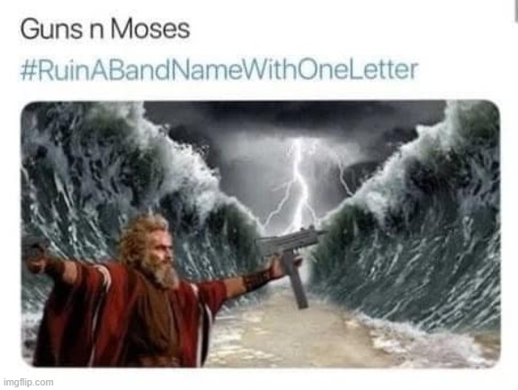 who else can you ruin with one letter? (repost) | image tagged in repost,band,bands,moses,angry old moses,guns n roses | made w/ Imgflip meme maker