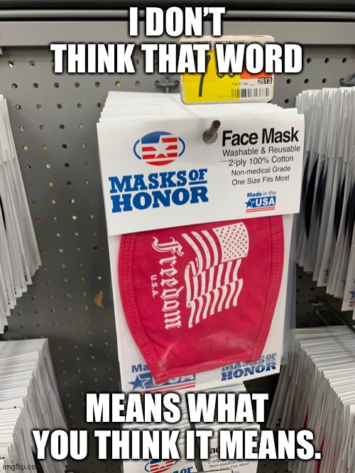 Freedom | I DON’T THINK THAT WORD; MEANS WHAT YOU THINK IT MEANS. | image tagged in irony,covid-19,usa,funny | made w/ Imgflip meme maker