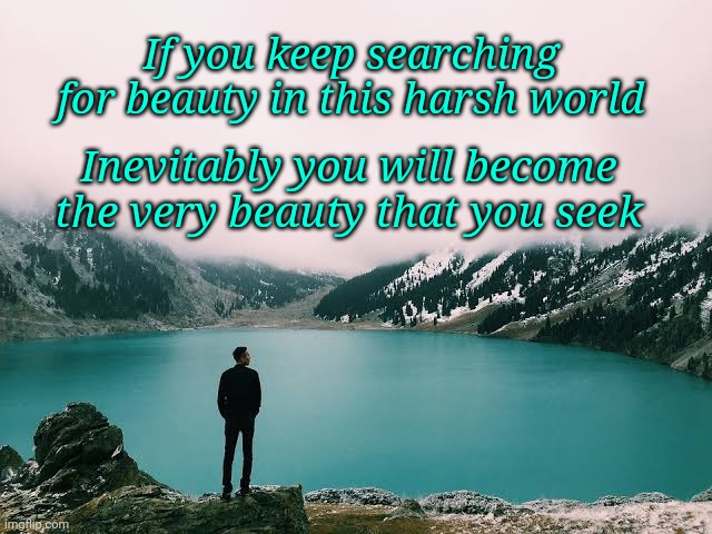 Beauty in Life | If you keep searching for beauty in this harsh world; Inevitably you will become the very beauty that you seek | image tagged in beauty,memes,reality,world,lovely | made w/ Imgflip meme maker