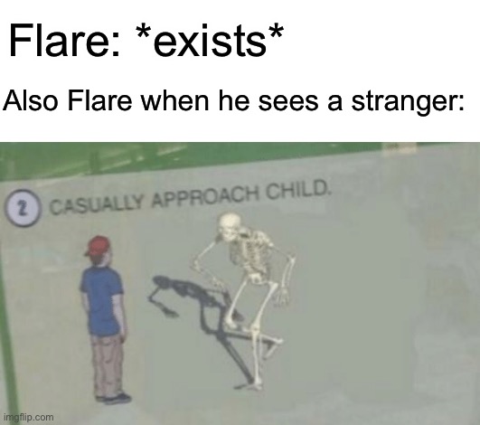 He does this every time | Flare: *exists*; Also Flare when he sees a stranger: | image tagged in casually approach child | made w/ Imgflip meme maker