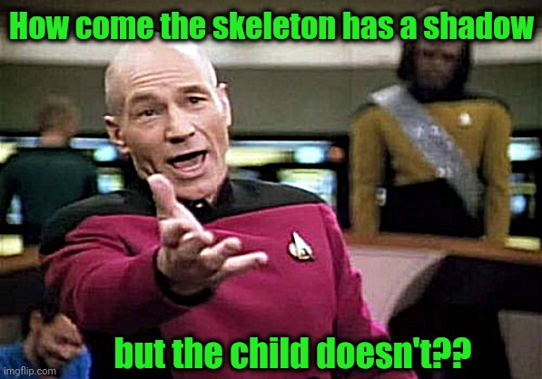 Picard Wtf Meme | How come the skeleton has a shadow but the child doesn't?? | image tagged in memes,picard wtf | made w/ Imgflip meme maker