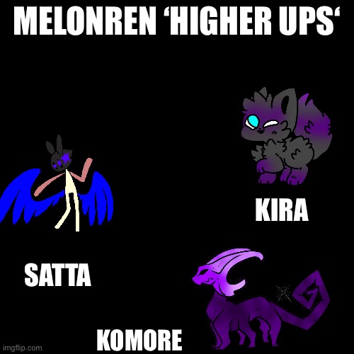 And I’m too lazy to get the links to the bases | MELONREN ‘HIGHER UPS‘; KIRA; SATTA; KOMORE | image tagged in black blank | made w/ Imgflip meme maker