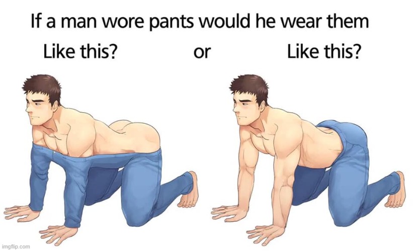 i dont know if this is gay but this is funny (repost) | image tagged in repost,pants,jeans,reposts are awesome,man,deep thoughts | made w/ Imgflip meme maker