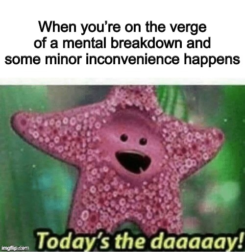 Today's the Day | When you’re on the verge of a mental breakdown and some minor inconvenience happens | image tagged in today's the day | made w/ Imgflip meme maker