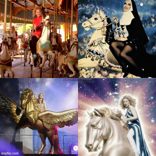 yo dawg heard u liked horses. Alternative title: The 4 horsewomen of the KylieMinogue stream apocalypse. | image tagged in kylie horses,horses,horse,photos,music videos,4 horsemen | made w/ Imgflip meme maker