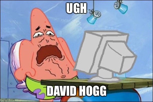 Patrick Star cringing | UGH DAVID HOGG | image tagged in patrick star cringing | made w/ Imgflip meme maker