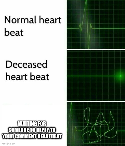 Heart Beat | WAITING FOR SOMEONE TO REPLY TO YOUR COMMENT HEARTBEAT | image tagged in heart beat | made w/ Imgflip meme maker