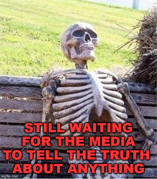 http://www.generadormemes.com/media/templates/esqueleto.jpg | STILL WAITING FOR THE MEDIA TO TELL THE TRUTH 
ABOUT ANYTHING | image tagged in http//wwwgeneradormemescom/media/templates/esqueletojpg | made w/ Imgflip meme maker