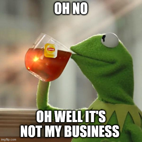 when there is something bad but you don't want to get involved | OH NO; OH WELL IT'S NOT MY BUSINESS | image tagged in memes,but that's none of my business,kermit the frog | made w/ Imgflip meme maker
