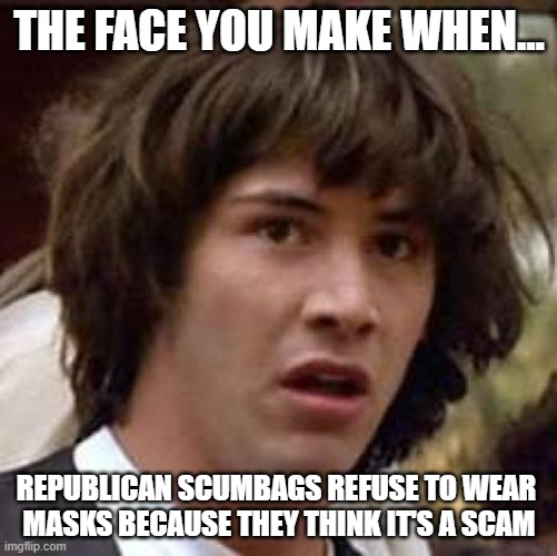 WHATEVER, I do what I want... | THE FACE YOU MAKE WHEN... REPUBLICAN SCUMBAGS REFUSE TO WEAR 
MASKS BECAUSE THEY THINK IT'S A SCAM | image tagged in scumbag republicans,selfish,dumb people | made w/ Imgflip meme maker
