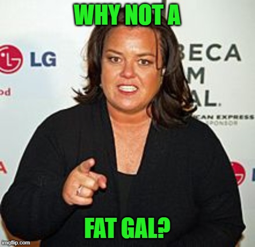 Rosie O'Donnell Pointing | WHY NOT A FAT GAL? | image tagged in rosie o'donnell pointing | made w/ Imgflip meme maker