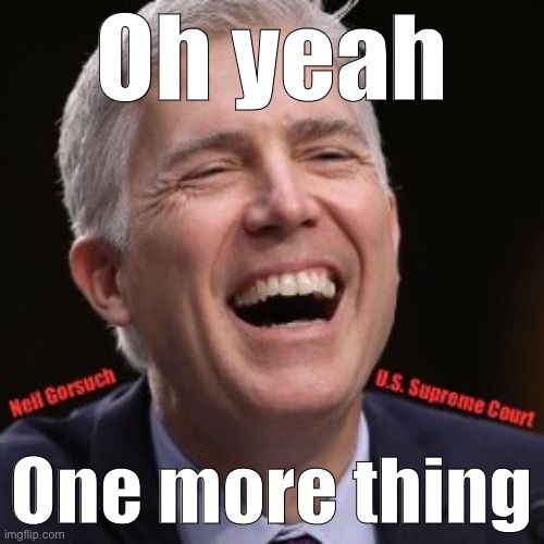 Also: Even *Trump*-era SCOTUS appointees are not going to bat for him on the Administration’s batty and unconstitutional shit. | Oh yeah; One more thing | image tagged in neil gorsuch us supreme court,constitution,us constitution,scotus,supreme court,the constitution | made w/ Imgflip meme maker