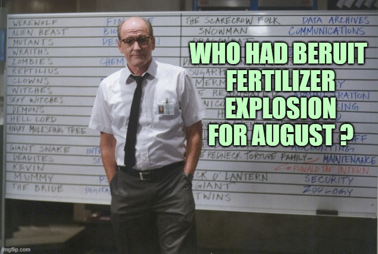 Who had X for month | WHO HAD BERUIT 
FERTILIZER EXPLOSION FOR AUGUST ? | image tagged in who had x for month | made w/ Imgflip meme maker