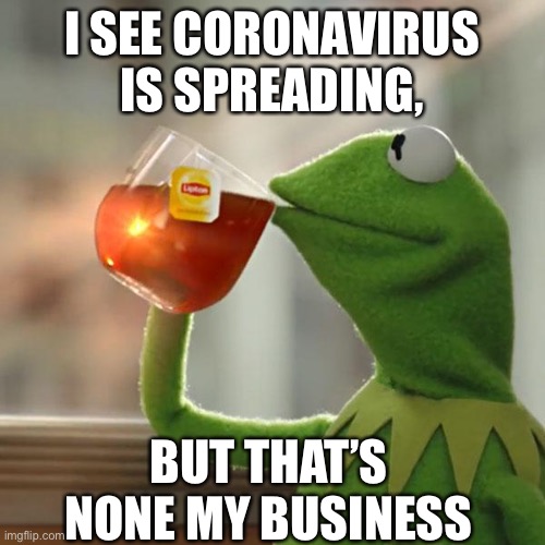 Kermit During COVID | I SEE CORONAVIRUS IS SPREADING, BUT THAT’S NONE MY BUSINESS | image tagged in memes,but that's none of my business,kermit the frog | made w/ Imgflip meme maker