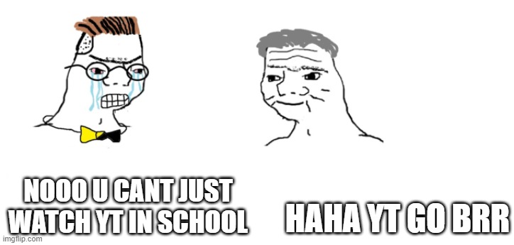 nooo haha go brrr | HAHA YT GO BRR; NOOO U CANT JUST WATCH YT IN SCHOOL | image tagged in nooo haha go brrr | made w/ Imgflip meme maker