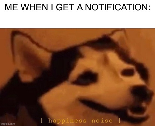 Hap | ME WHEN I GET A NOTIFICATION: | image tagged in blank white template,happines noise,memes | made w/ Imgflip meme maker