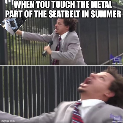 This has happened to me so many times. | WHEN YOU TOUCH THE METAL PART OF THE SEATBELT IN SUMMER | image tagged in eric andre let me in blank,seatbelt,pain,relatable,summer | made w/ Imgflip meme maker