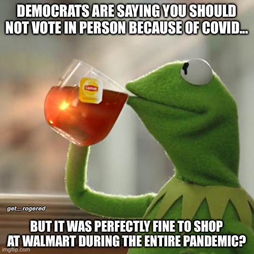 But That's None Of My Business | DEMOCRATS ARE SAYING YOU SHOULD NOT VOTE IN PERSON BECAUSE OF COVID... get_rogered; BUT IT WAS PERFECTLY FINE TO SHOP AT WALMART DURING THE ENTIRE PANDEMIC? | image tagged in memes,but that's none of my business,kermit the frog | made w/ Imgflip meme maker