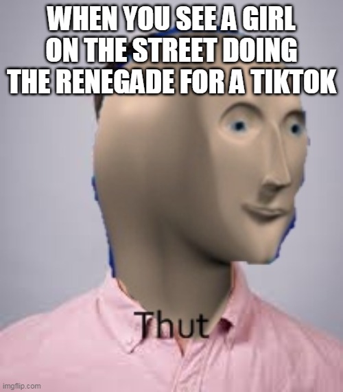 Meme Man Thot Edition | WHEN YOU SEE A GIRL ON THE STREET DOING THE RENEGADE FOR A TIKTOK | image tagged in meme man thot edition | made w/ Imgflip meme maker