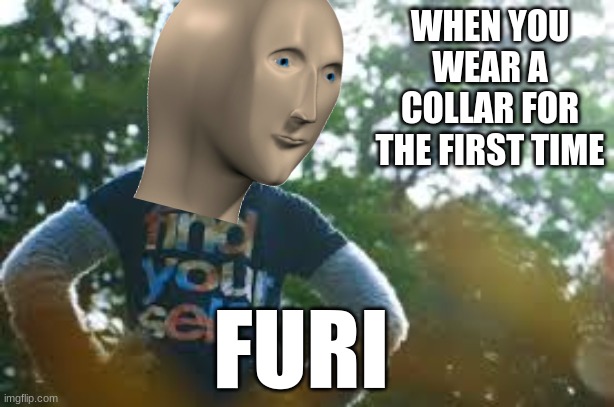 I do not know just be yourself | WHEN YOU WEAR A COLLAR FOR THE FIRST TIME; FURI | image tagged in meme man,furries | made w/ Imgflip meme maker